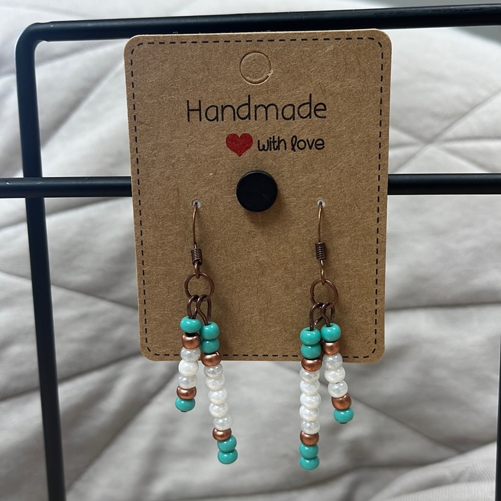 Hand Crafted Copper and Turquoise Seed bead earrings